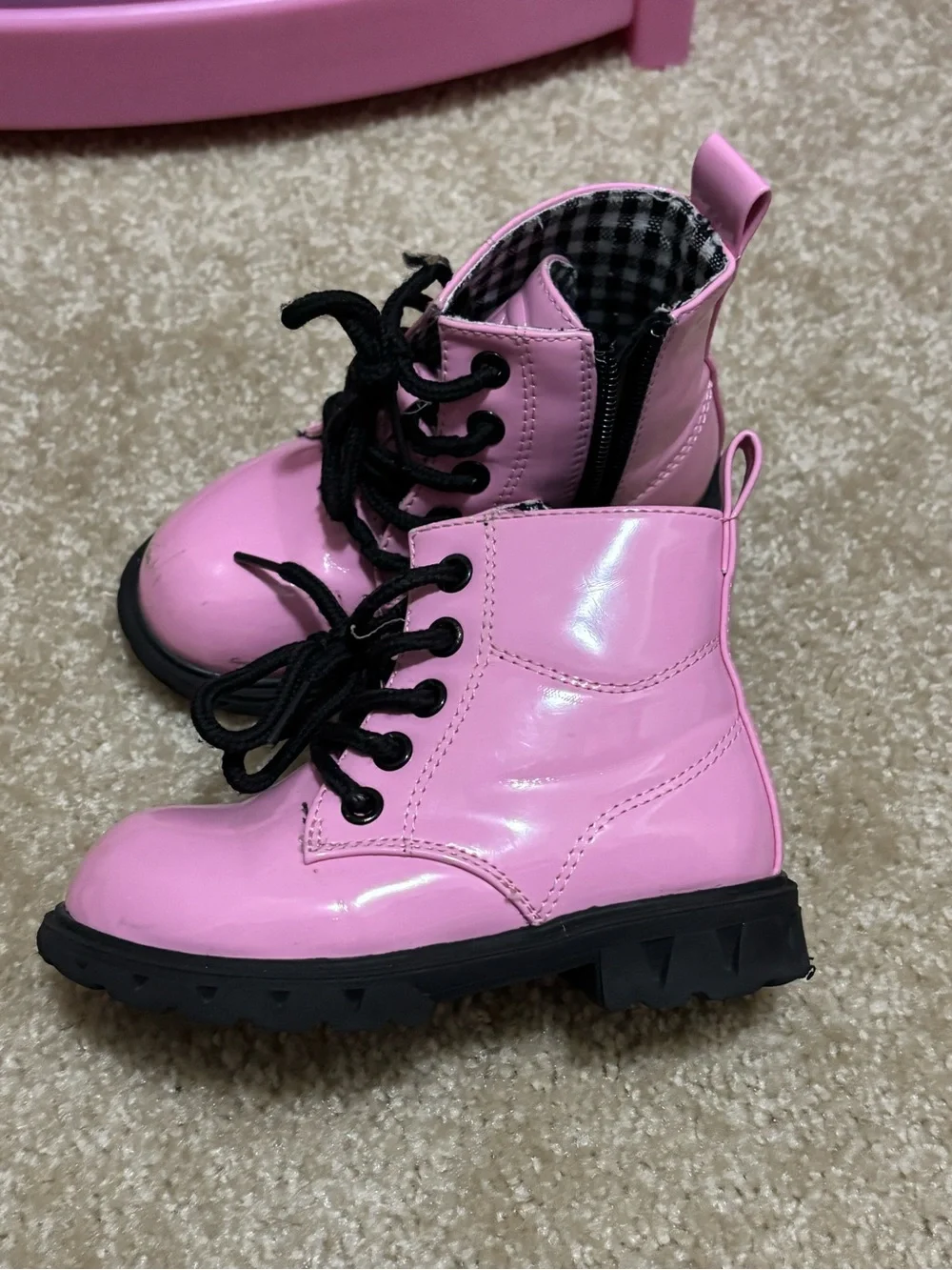 Kids Pink Lace-Up Combat Boots - Stylish Everyday Shoes